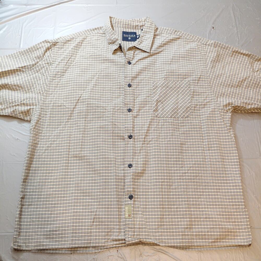 Nautica Jeans Co Short Sleeve Plaid Shirt XXL Big Tall Blue Yellow Check Woven